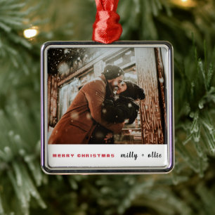 Stijlvol kerstfeest Modern Trendy Couple Photo M Metalen Ornament