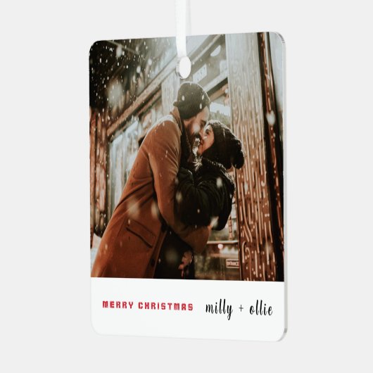 Stijlvol kerstfeest | Modern Trendy Couple Photo M Metalen Ornament (Voorkant links)