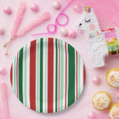 Stijlvol kerstfeest rood, groen, witte strepen papieren bordje (Feest)