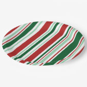 Stijlvol kerstfeest rood, groen, witte strepen papieren bordje (Gekanteld)