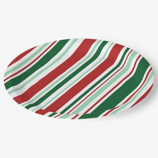 Stijlvol kerstfeest rood, groen, witte strepen papieren bordje (Gekanteld)