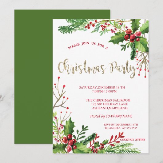 Stijlvol Kerstfeest van Stylish Holly Berries Comp Kaart (Voorkant / Achterkant)