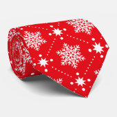 Stijlvol kerstpatroon met rode en witte sneeuwvlok stropdas (Opgerold)