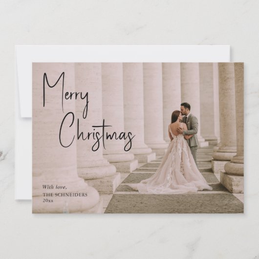 Stijlvol kerstscript overlay Weduwfoto Feestdagenkaart (Voorkant)