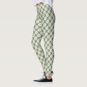 Stijlvol Khaki White Flowers Floral Pattern Leggings (Links)