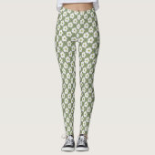 Stijlvol Khaki White Flowers Floral Pattern Leggings (Voorkant)