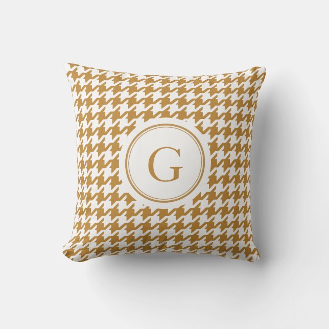 Stijlvol Klassiek goud houndstooth met monogram Kussen (Voorkant)