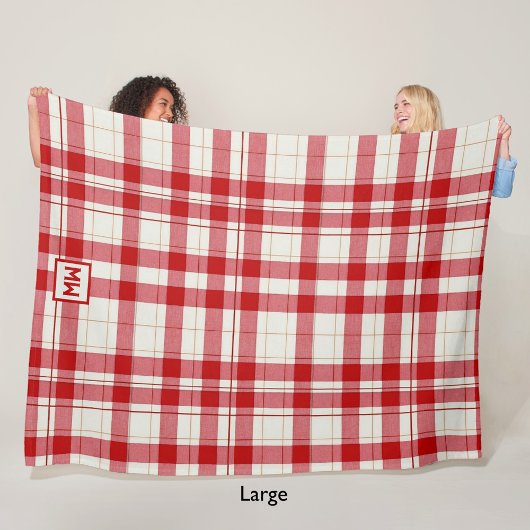Stijlvol Klassiek rood en crème plaid monogram Fleece Deken