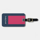 Stijlvol kleurenblok donkerblauw & donkerroze bagagelabel (Voorkant horizontaal)