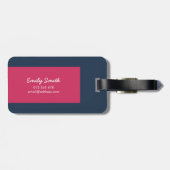 Stijlvol kleurenblok donkerblauw & donkerroze bagagelabel (Achterkant horizontaal)