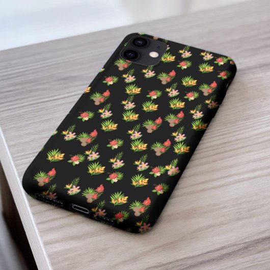 Stijlvol kleurig bloempatroon Zwarte achtergrond Case-Mate iPhone Case
