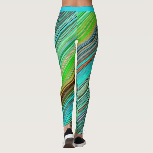 Stijlvol Kleurrijk Blauw Blauwgroen Streeppatroon  Leggings (Achterkant)