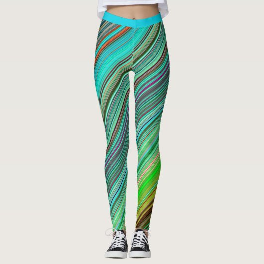 Stijlvol Kleurrijk Blauw Blauwgroen Streeppatroon  Leggings (Voorkant)