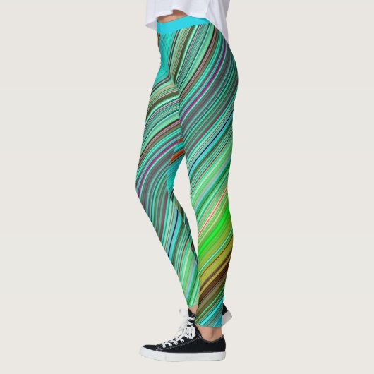 Stijlvol Kleurrijk Blauw Blauwgroen Streeppatroon  Leggings (Links)