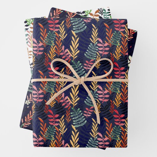 Stijlvol kleurrijk botanisch groen patroon inpakpapier vel (In situ)