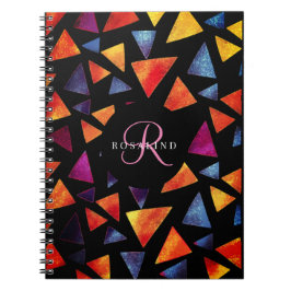 Stijlvol Kleurrijk Driehoekjes Patroon Monogram Notitieboek