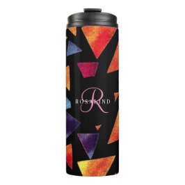 Stijlvol Kleurrijk Driehoekjes Patroon Monogram Thermosbeker