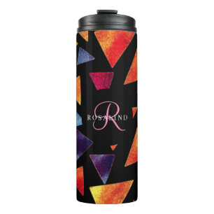 Stijlvol Kleurrijk Driehoekjes Patroon Monogram Thermosbeker