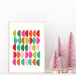 Stijlvol, kleurrijk geometrisch kunstwerk rood roz poster<br><div class="desc">Een leuk,  geometrisch grafisch ontwerp van halve cirkels in een helder kleurenpalet van rood,  roze,  oranje,  en groen</div>