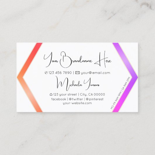 Stijlvol kleurrijk met witte geometrische en monog visitekaartje (Achterkant)