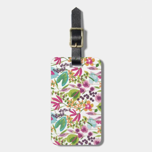 Stijlvol kleurrijk zomer tropisch bloemmotief bagagelabel (Voorkant verticaal)