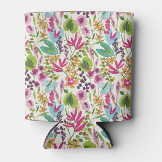 Stijlvol kleurrijk zomer tropisch bloemmotief blikjeskoeler (Voorkant)