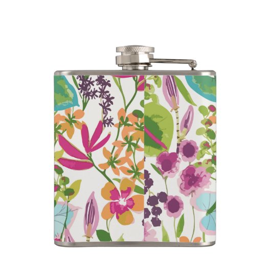 Stijlvol kleurrijk zomer tropisch bloemmotief heupfles (Achterkant)