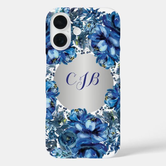Stijlvol kobaltblauw bloemmotief Case-Mate iPhone case (Achterkant)