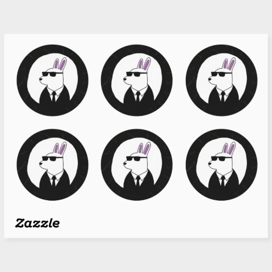 Stijlvol konijn in een pak digitale kunst ronde sticker (Vel)