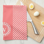 Stijlvol koraal en wit polak monogram theedoek (Quarter Fold)