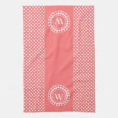 Stijlvol koraal en wit polak monogram theedoek (Verticaal)