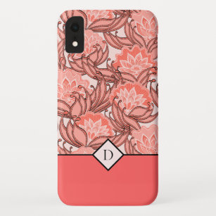 Stijlvol Koraal Floral Patroon met Elk Monogram Case-Mate iPhone Case