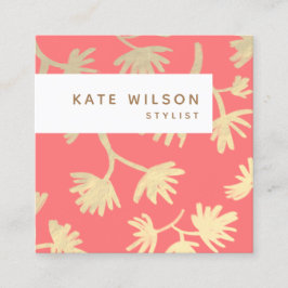 Stijlvol koraal goud hand getekend bloemmotief vierkante visitekaartje