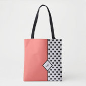 Stijlvol koraal met zwarte poolpunten en monogram tote bag (Voorkant)