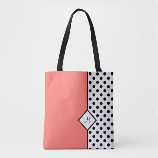 Stijlvol koraal met zwarte poolpunten en monogram tote bag (Voorkant)