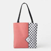 Stijlvol koraal met zwarte poolpunten en monogram tote bag (Achterkant)