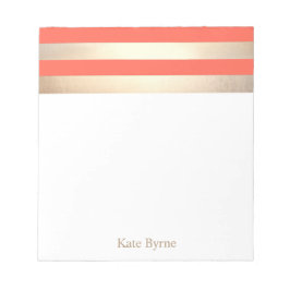 Stijlvol koraal Oranje Faux Gold Foil Stripes Notitieblok