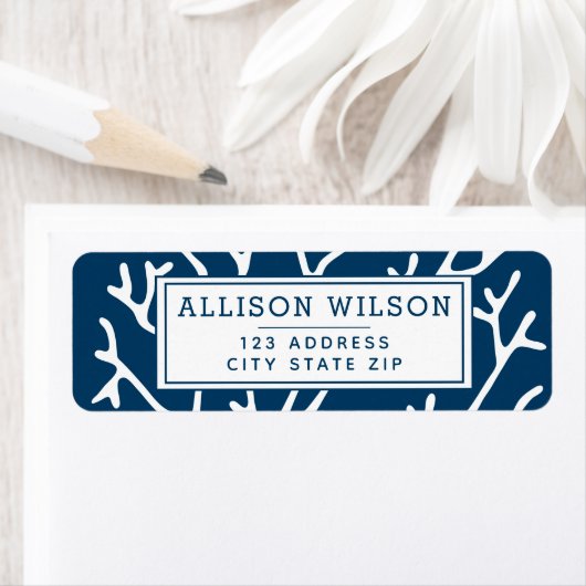 Stijlvol Koraal Patroon - Blauwgroen Blauw Ocean T Etiket (Insitu)