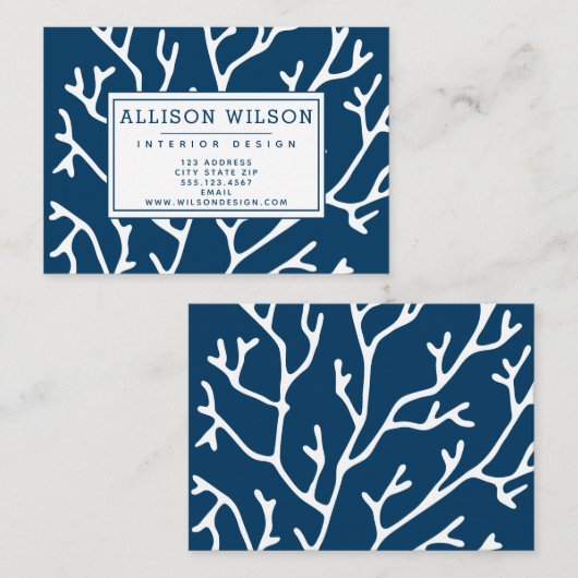 Stijlvol Koraal Patroon - Blauwgroen Blauw Ocean T Visitekaartje (Voorkant / Achterkant)