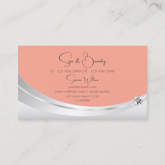 Stijlvol koraal Silver Decor met Sparkly Diamond Visitekaartje (Achterkant)