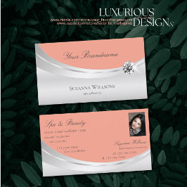 Stijlvol koraal zilver decor met foto en diamant visitekaartje