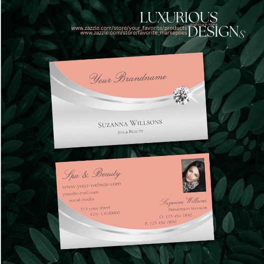 Stijlvol koraal zilver decor met foto en diamant visitekaartje