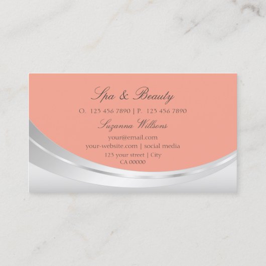 Stijlvol koraal zilver decor met reservediamant visitekaartje (Achterkant)