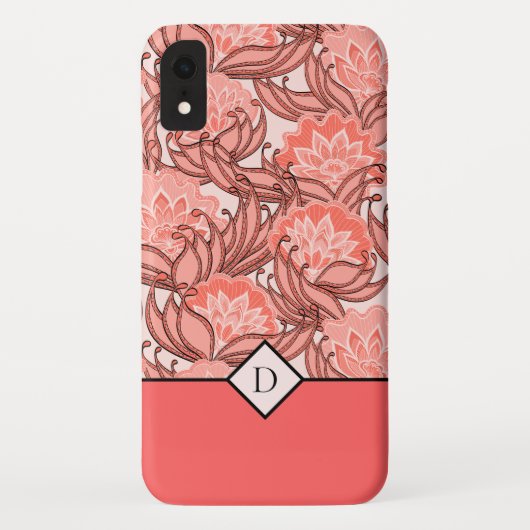 Stijlvol koraalbloempatroon met elk monogram Case-Mate iPhone case (Achterkant)