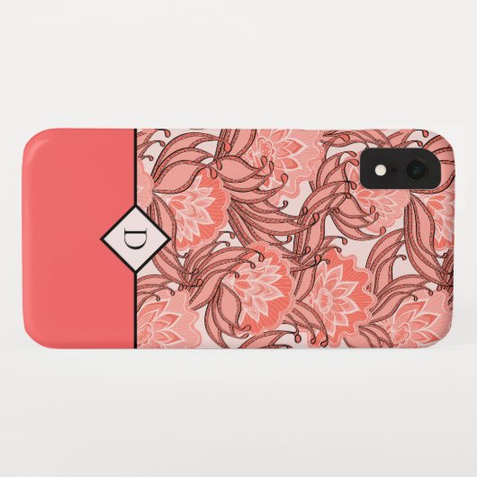 Stijlvol koraalbloempatroon met elk monogram Case-Mate iPhone case (Achterkant (horizontaal))