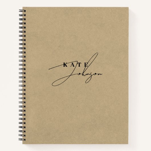 Stijlvol Kraft Zwart Signature Script Monogram Notitieboek (Voorkant)