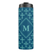 Stijlvol KROSS Monogram Ocean Blue Blauwgroen Thermosbeker (Voorkant)