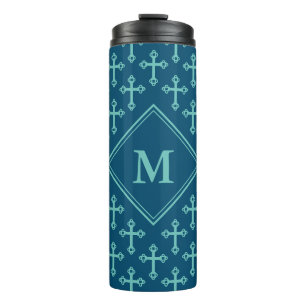 Stijlvol KROSS Monogram Ocean Blue Blauwgroen Thermosbeker