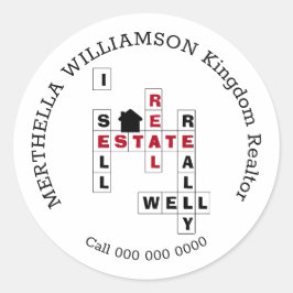 Stijlvol kruiswoord I VERKOPEN REAL ESTATE Ronde Sticker