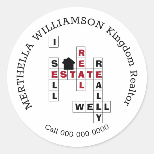Stijlvol kruiswoord I VERKOPEN REAL ESTATE Ronde Sticker (Voorkant)